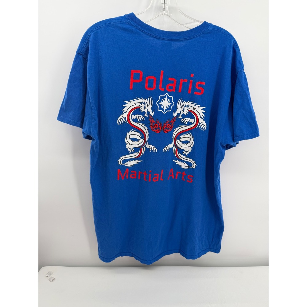 Polaris Martial Arts T-Shirt Sz L Blue Dragon Graphic Tee Crew Neck